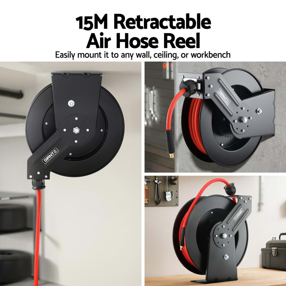Giantz Air Hose Reel 3/8 IN x 15m Retractable Air Hose 300PSI