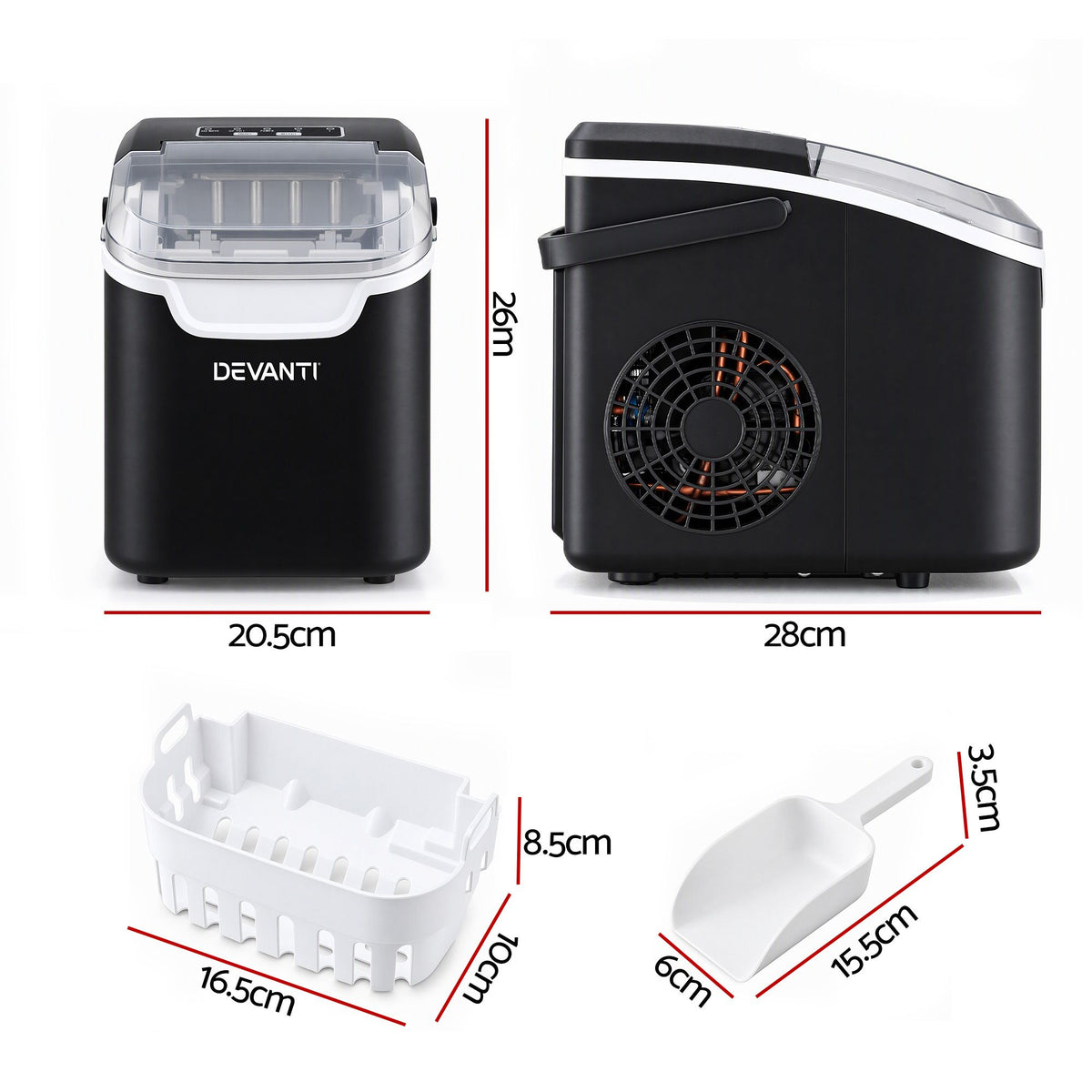 Devanti Ice Maker Ice Compact 12KG/24H Countertop Machine for Home