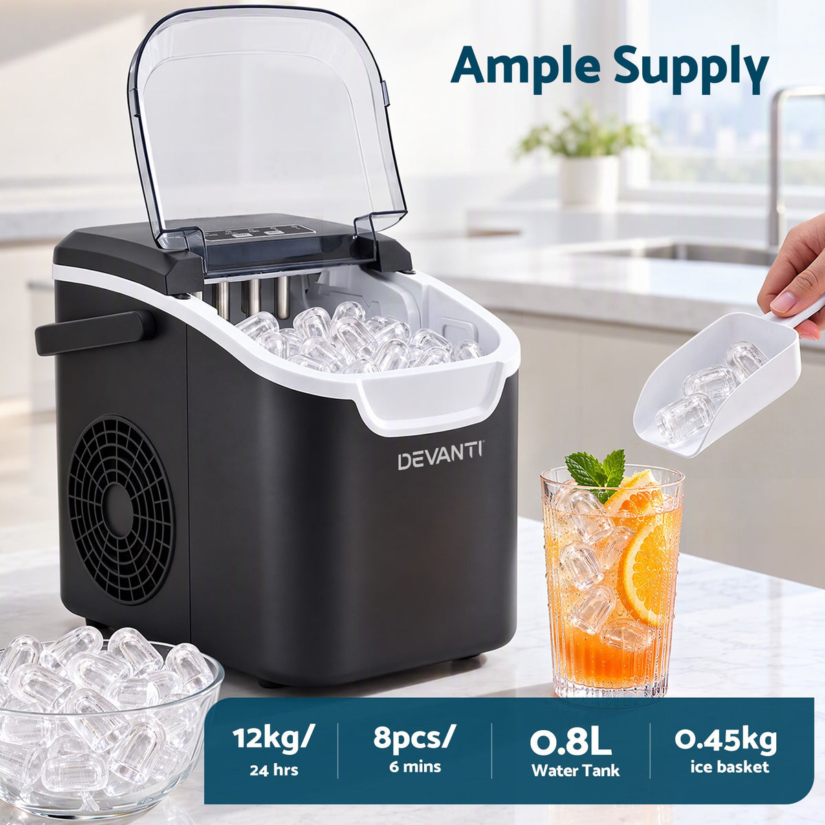 Devanti Ice Maker Ice Compact 12KG/24H Countertop Machine for Home