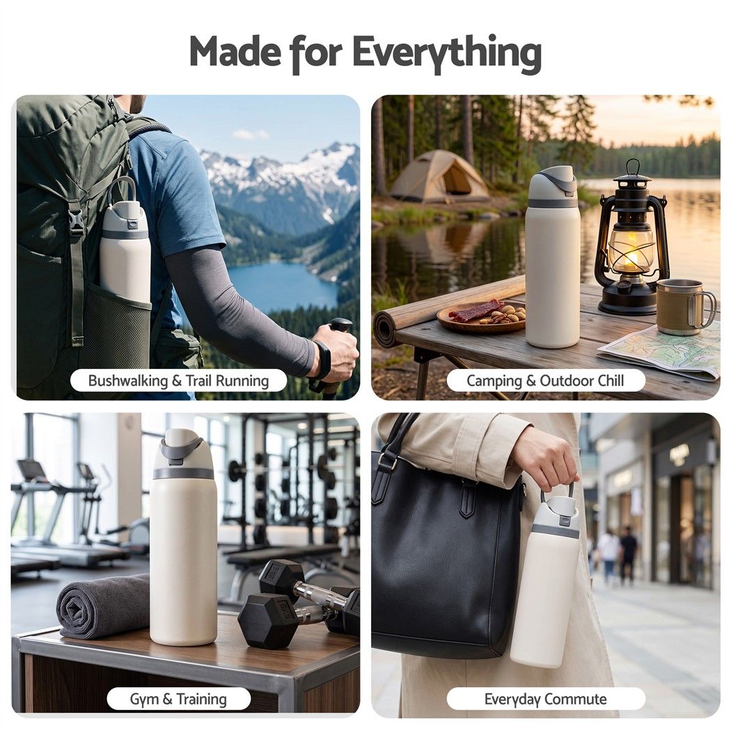Everfit 950ML Insulated Water Bottle with Straw Stainless Steel Drink Bottle