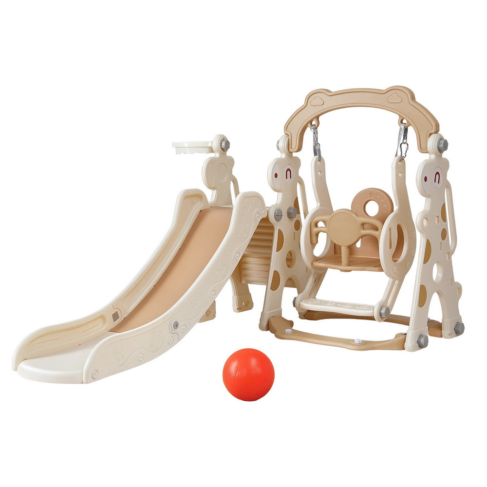 Keezi Kids Slide Swing Set Basketball Hoop Outdoor Playground Toys 160cm Beige