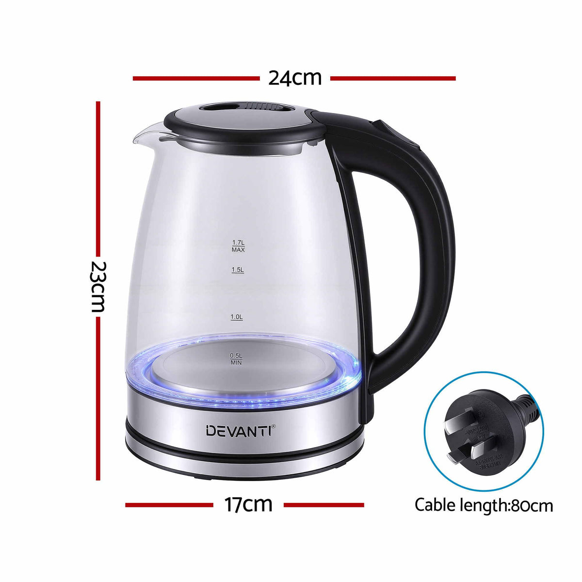 Devanti 1.7L Glass Electric Kettle