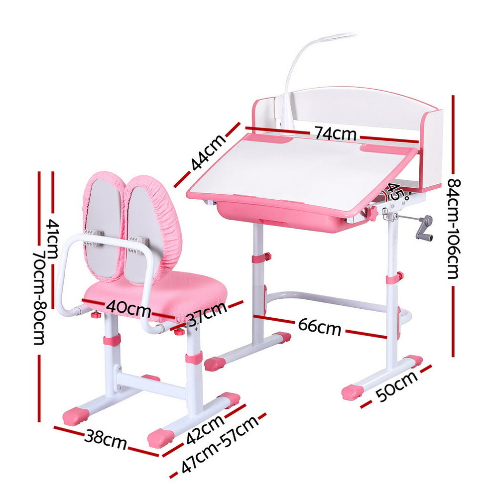 Keezi Kids Study Desk Chair Set Adjustable Ergonomic Table LED Lamp Pink