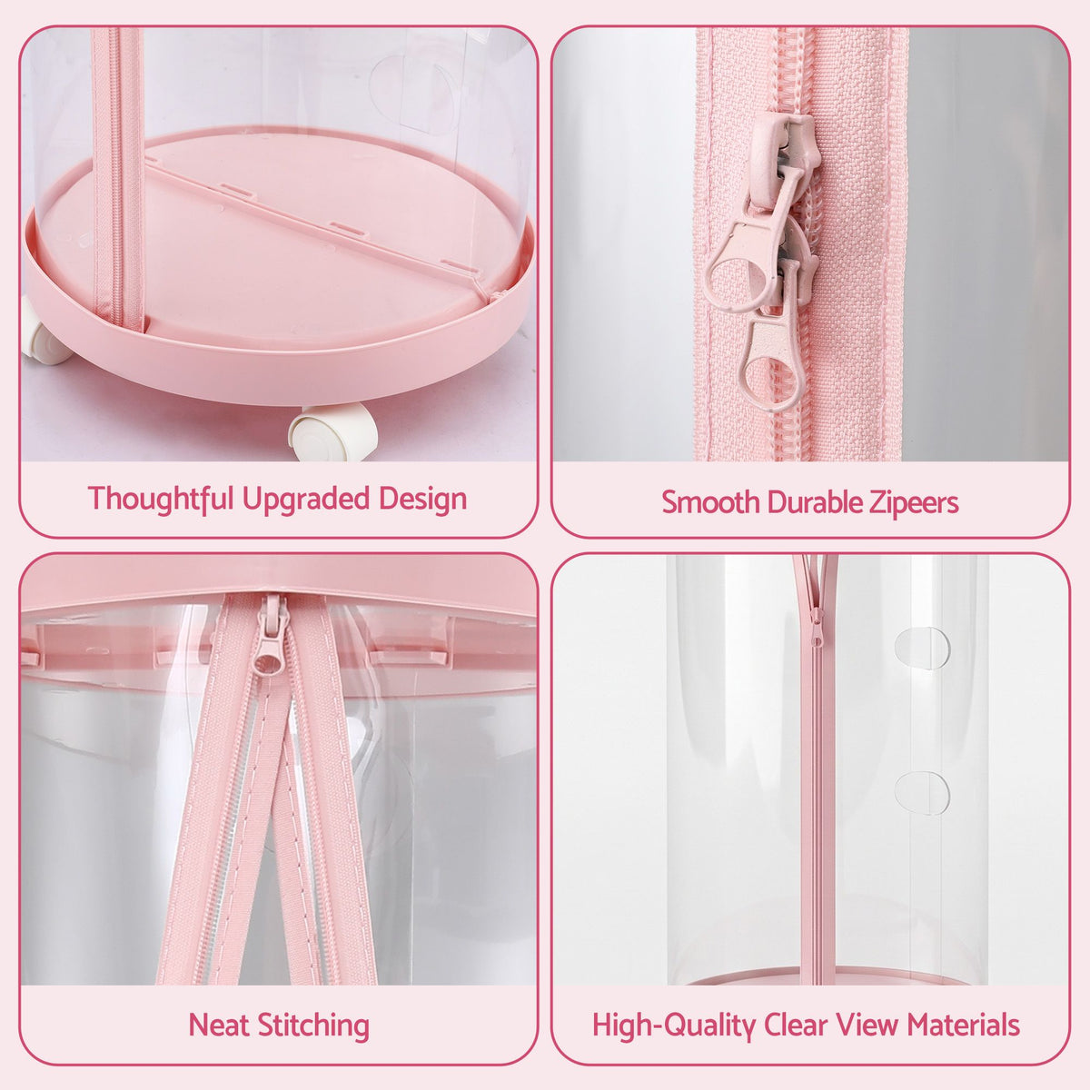 Keezi Stuffed Animal Storage Tube 128cm with Wheels Kids Plush Toy Organiser Pink Transparent Dual Zipper