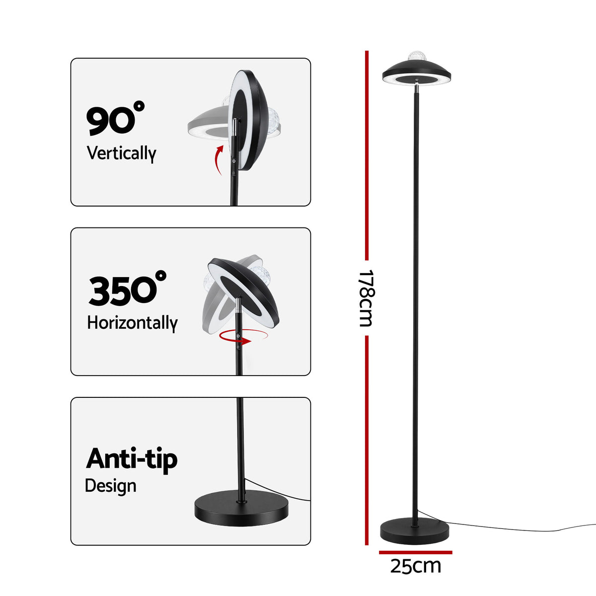 Artiss 2-in-1 LED Floor Lamp with Galaxy Projector &Remote, 178cm Tall Torchiere Standing Light with Dynamic RGB Aurora Stepless 4 Colour Temperatures, 1H Timer for Living Room, Bedroom Kids Room