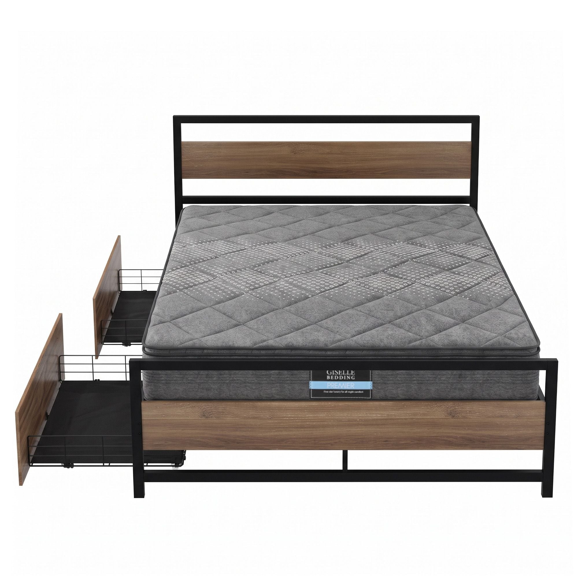 Giselle 18cm Queen Mattress Pillowtop and Artiss Metal Bed Frame Set With 2 drawers