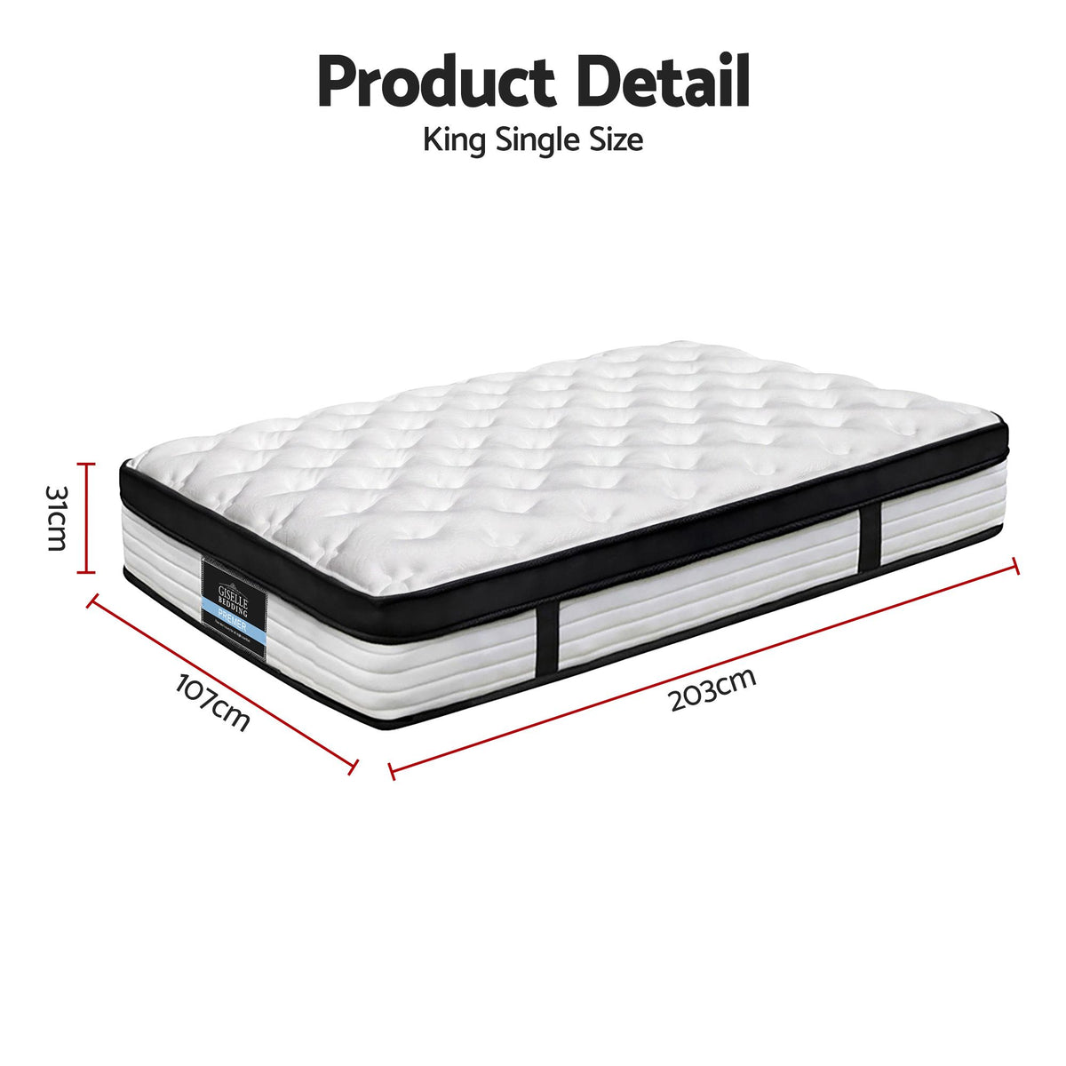 Giselle Bedding 31cm Mattress Euro Top King Single