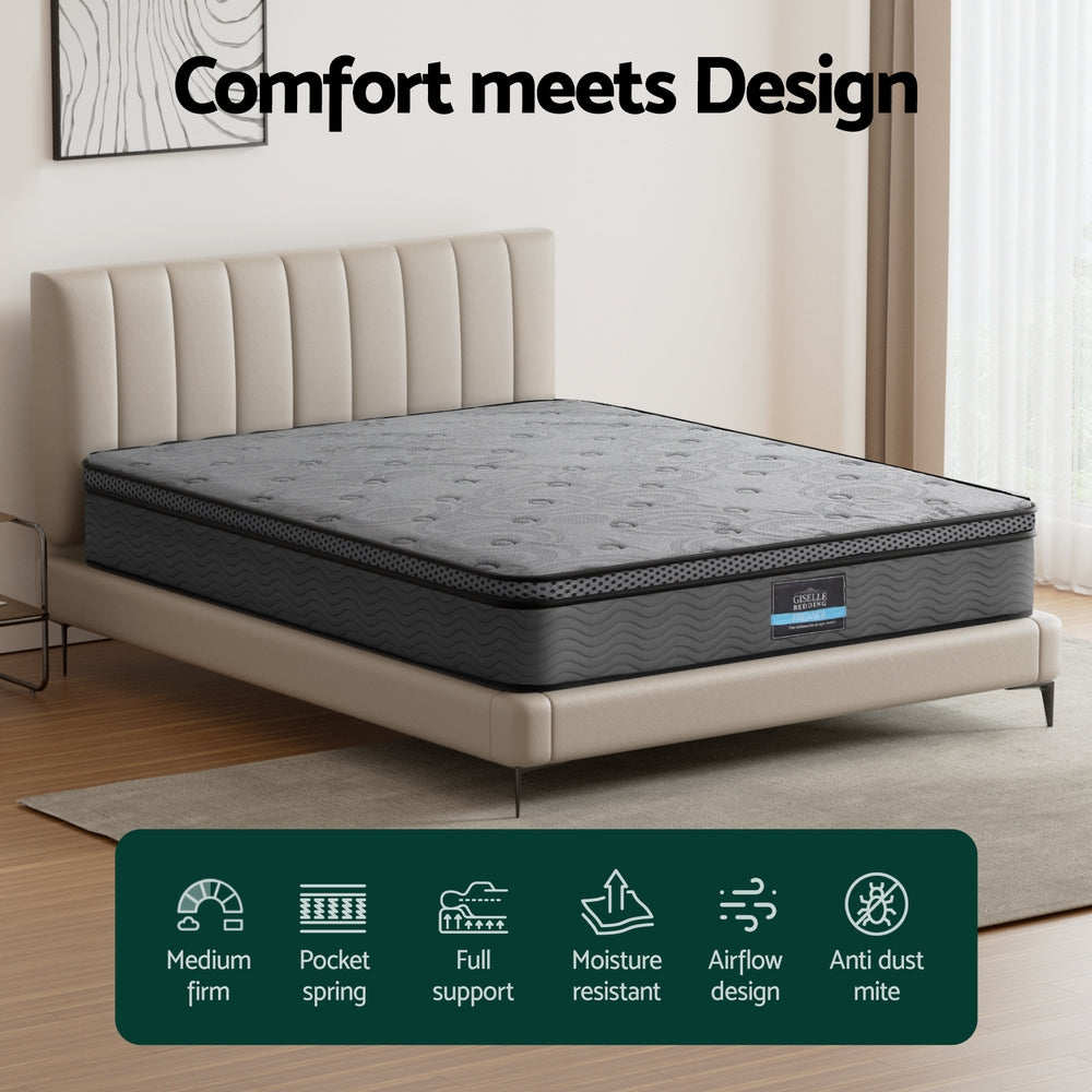 Giselle Bedding Double Mattress 26cm Enhanced 6-turn Pocket Spring for Isolate Motion with Reinforced Edge Support