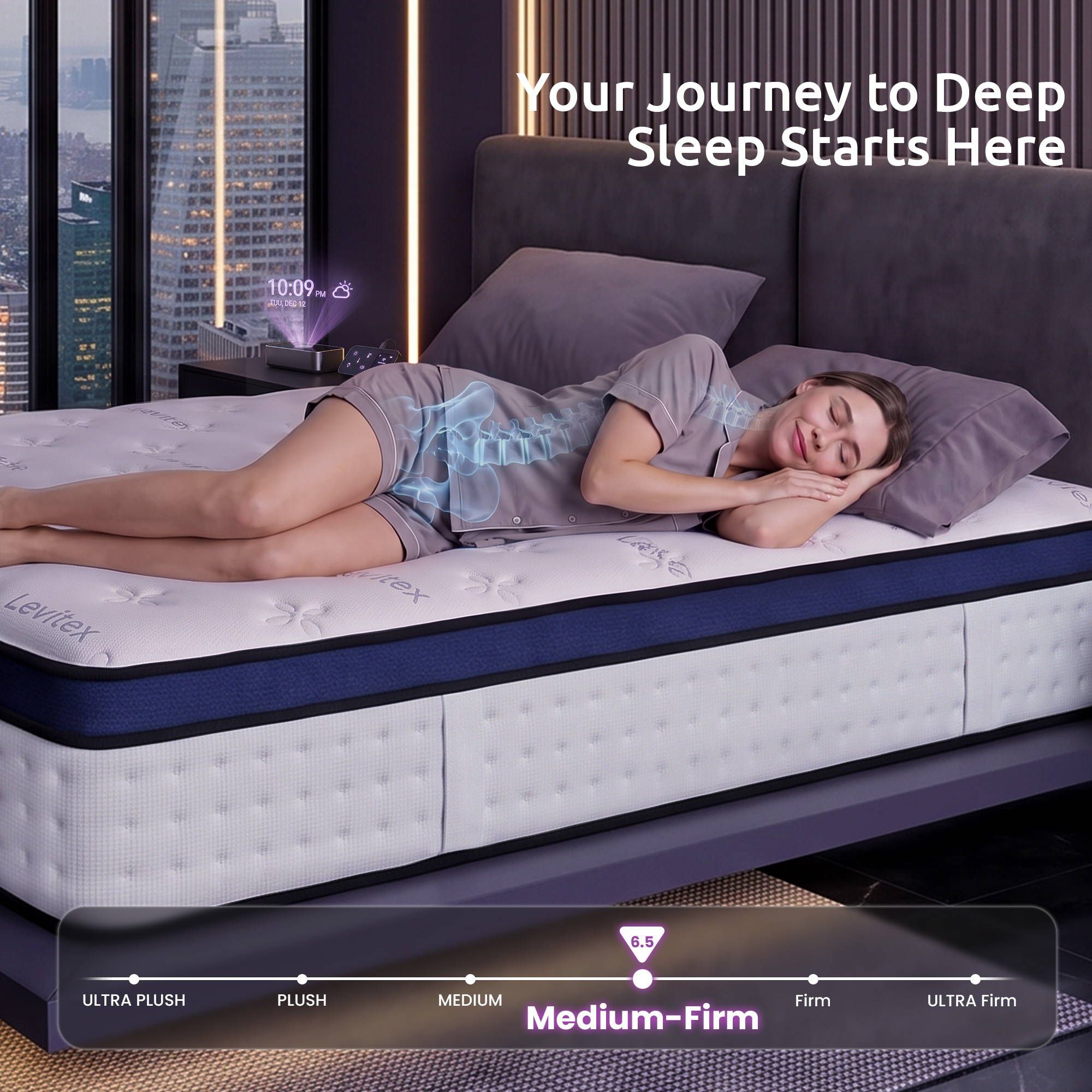 Levitex 35CM Double Mattresses Gel Memory Foam and 7-Zone Ergonomic Pocket Spring, Anti-Roll Dual-Row Edge, Undisturbed Deep Sleep For Restless Couples, Triple Cooling System