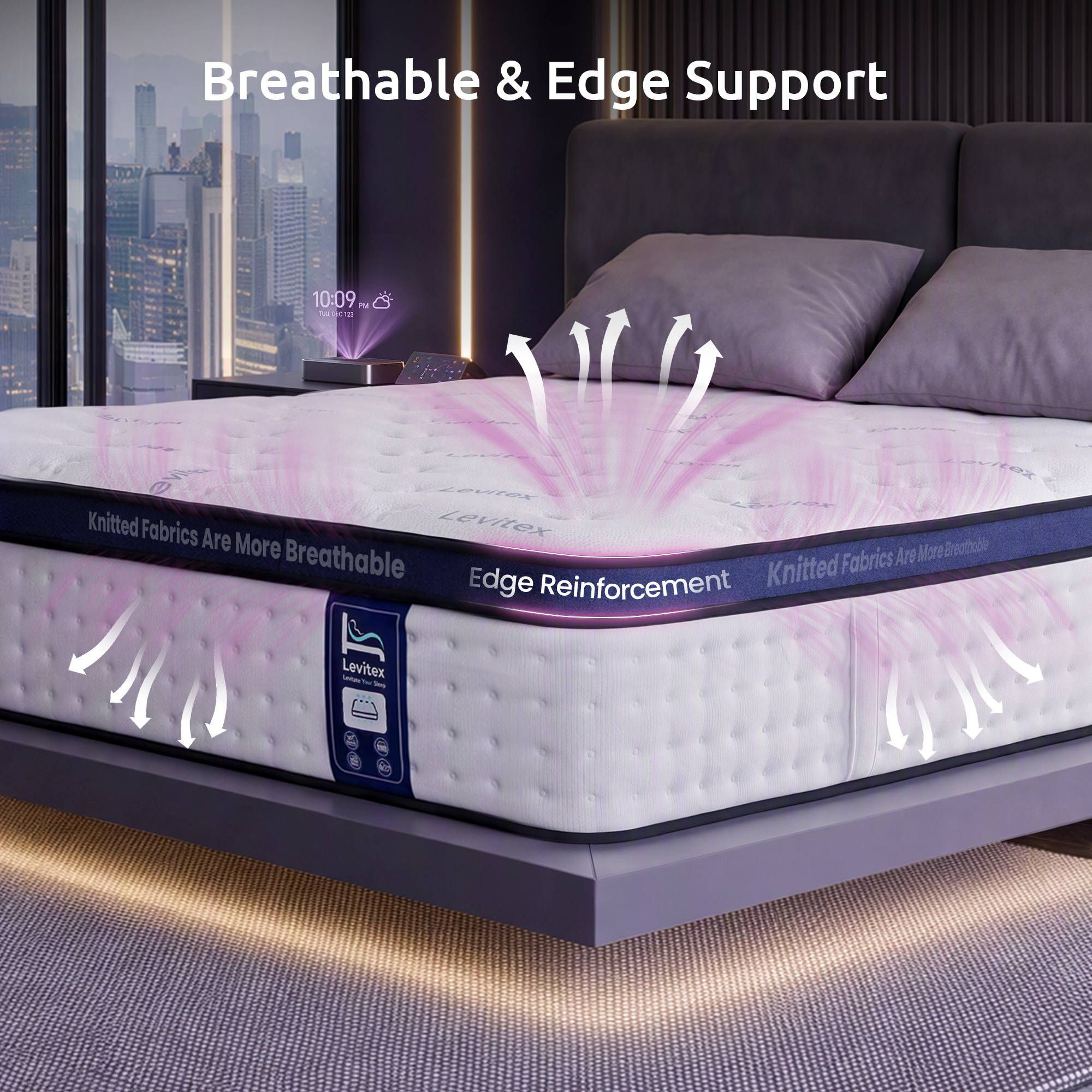 Levitex 35CM King Mattresses Gel Memory Foam and 7-Zone Ergonomic Pocket Spring, Anti-Roll Dual-Row Edge, Undisturbed Deep Sleep For Restless Couples, Triple Cooling System