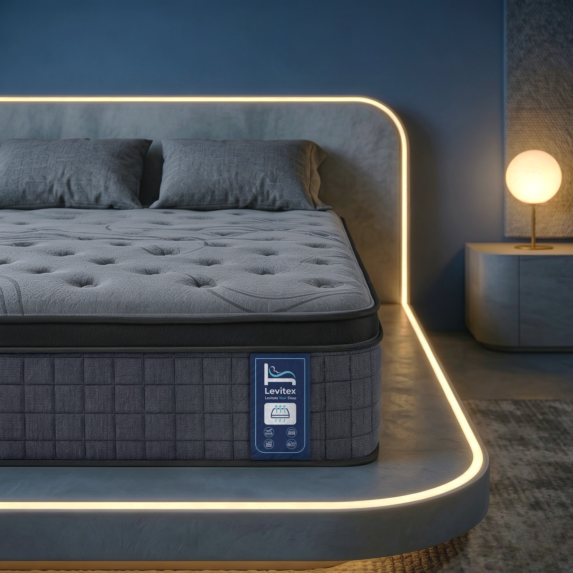 Levitex 33 cm Mattress 8.0 Extra Firm 7-Zone Pocket Spring Mattress with Dual-Row Edge Support & Breathable Knit Cover Queen