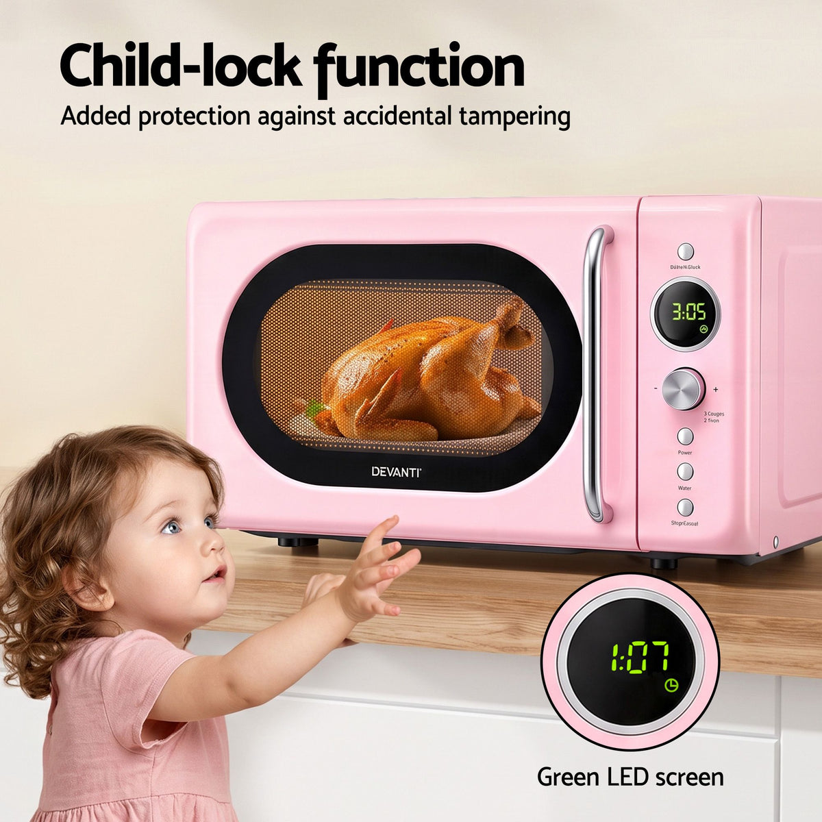 Devanti 20L Microwave Oven 700W Pink