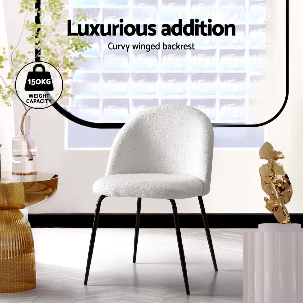 Artiss Dining Chairs Set of 4 Sherpa Boucle White