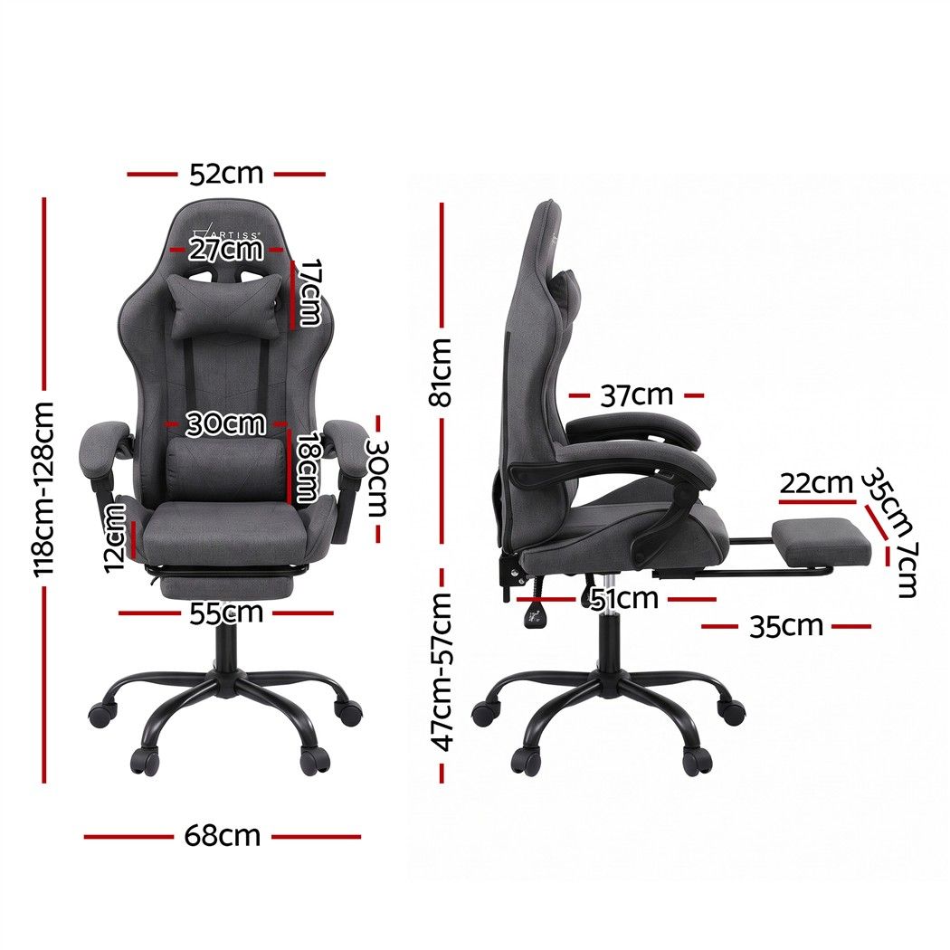 Artiss Gaming Office Chair Fabric Ergonomic with 2 Point Message Grey