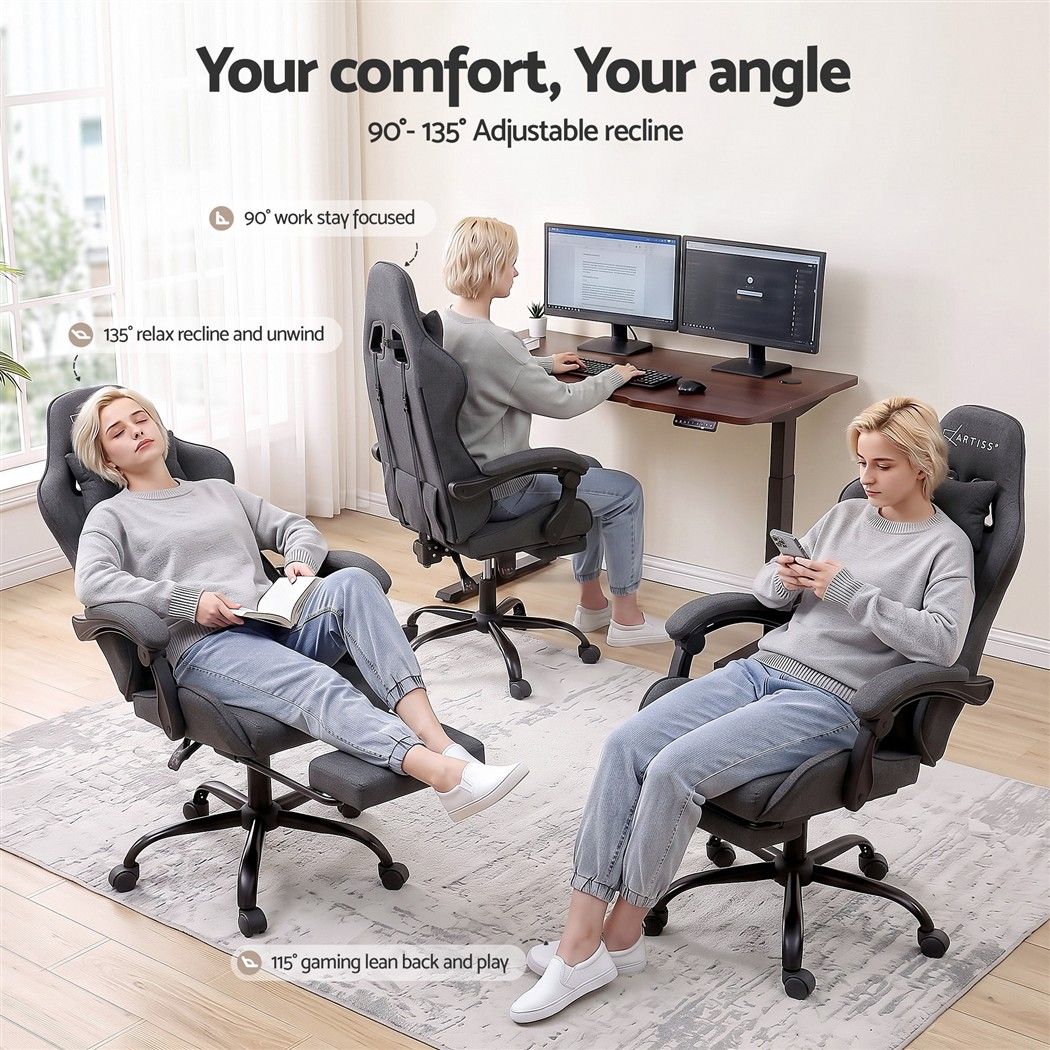 Artiss Gaming Office Chair Fabric Ergonomic with 2 Point Message Grey
