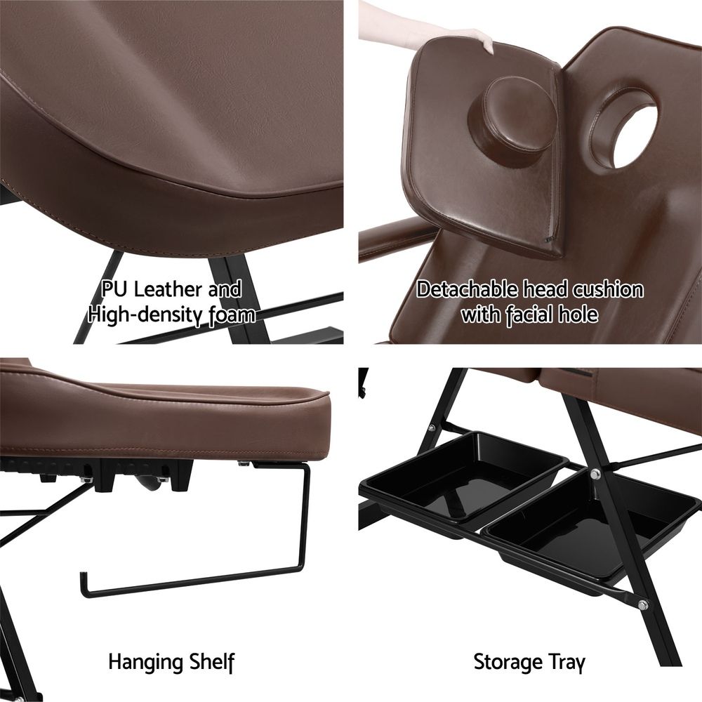 Zenses Beauty Bed with Stool, Brown, Adjustable Facial Massage Table, Tattoo Chair, Salon Services
