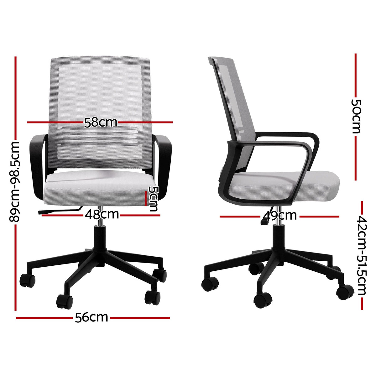 Artiss 2x Ergonomic Office Chair Mesh Mid Back Home Office Desk Chairs with Lumbar Support Grey