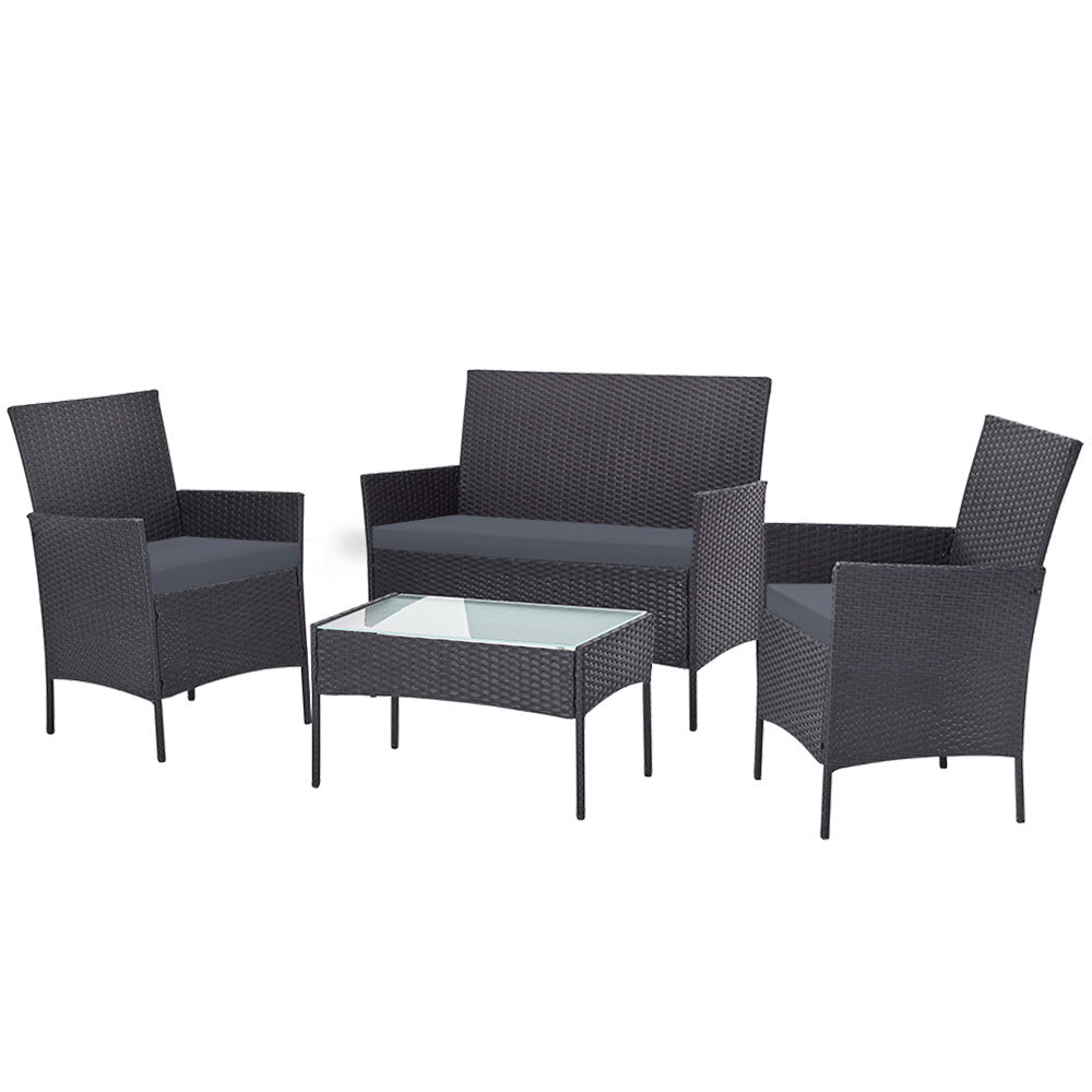 Gardeon 4 Piece Outdoor Lounge Setting Patio Furniture Sofa Set Grey Cover