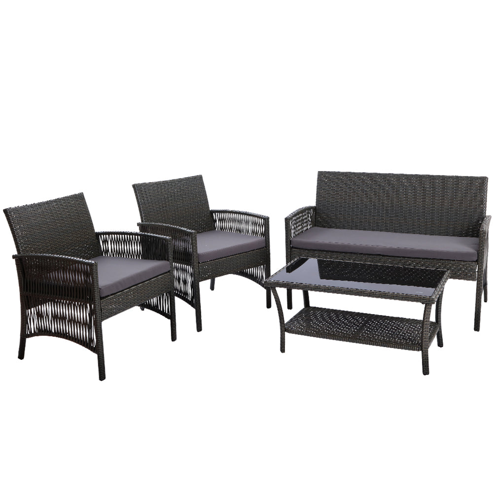 Gardeon 4PCS Outdoor Lounge Setting Sofa Set Patio Wicker Furniture Grey