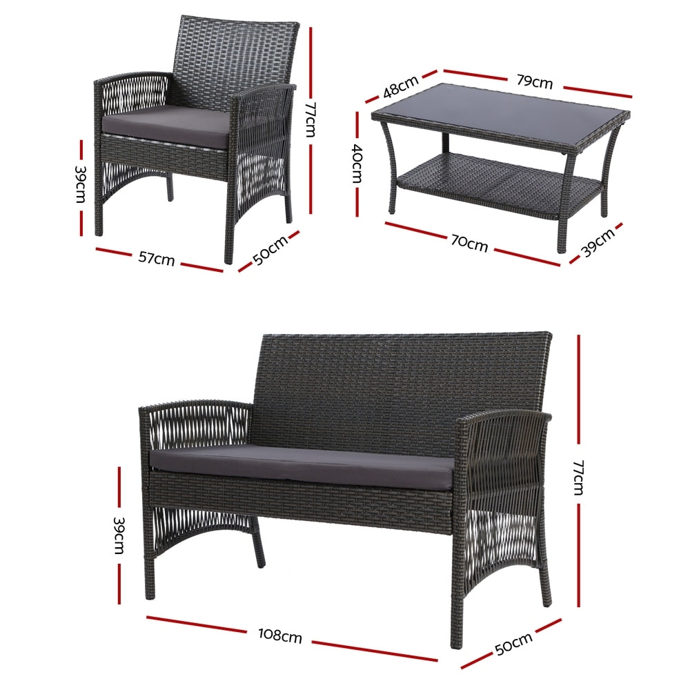 Gardeon 4PCS Outdoor Lounge Setting Sofa Set Patio Wicker Furniture Grey