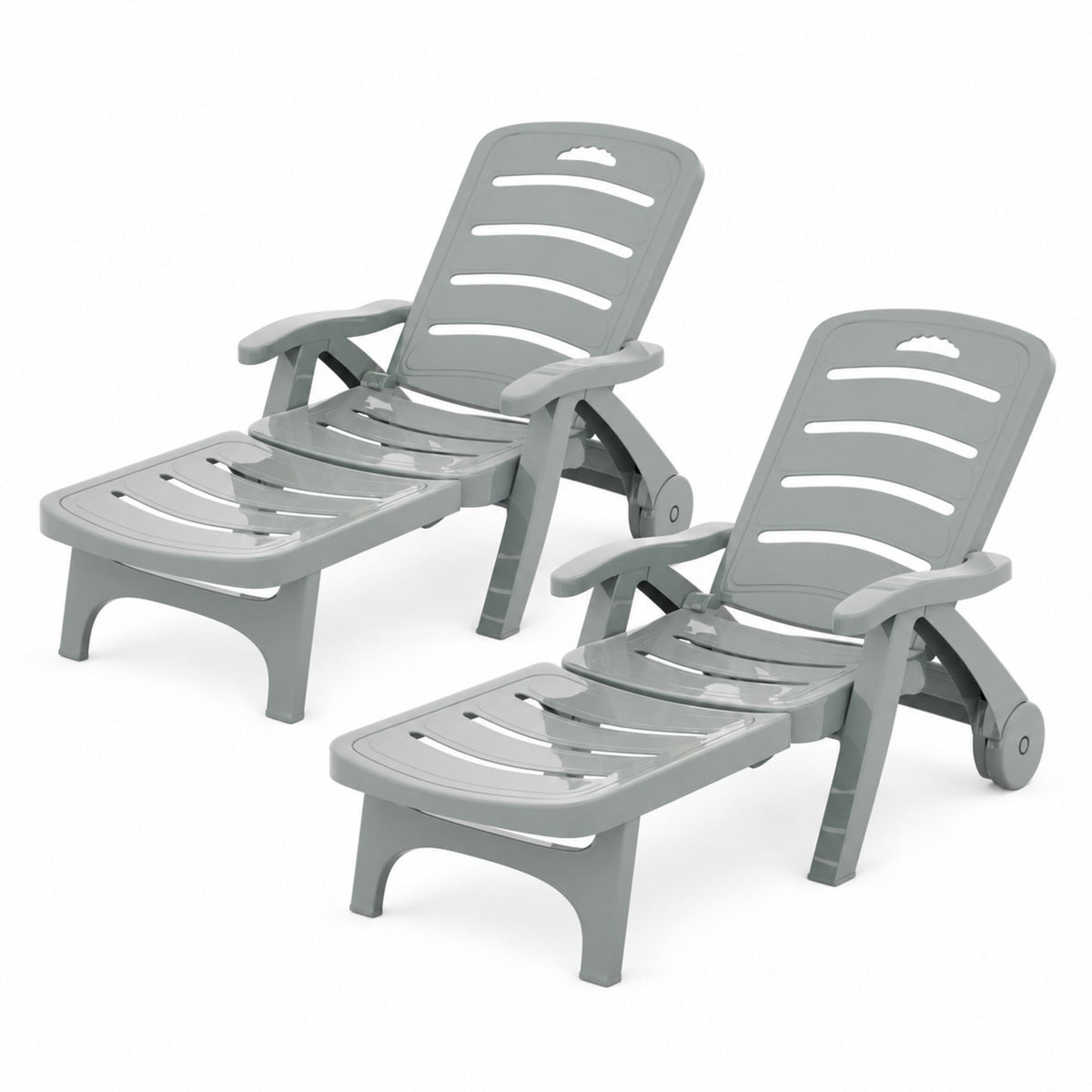 Gardeon 2PC Sun Lounger Folding Lounge Chair Wheels Patio Outdoor Furniture Grey