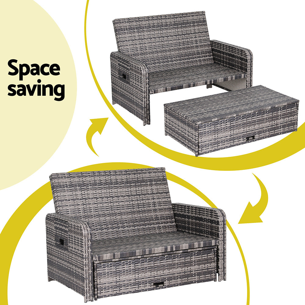 Gardeon Outdoor Day Bed Sun Lounge Setting Wicker Lounger Patio Furniture Grey
