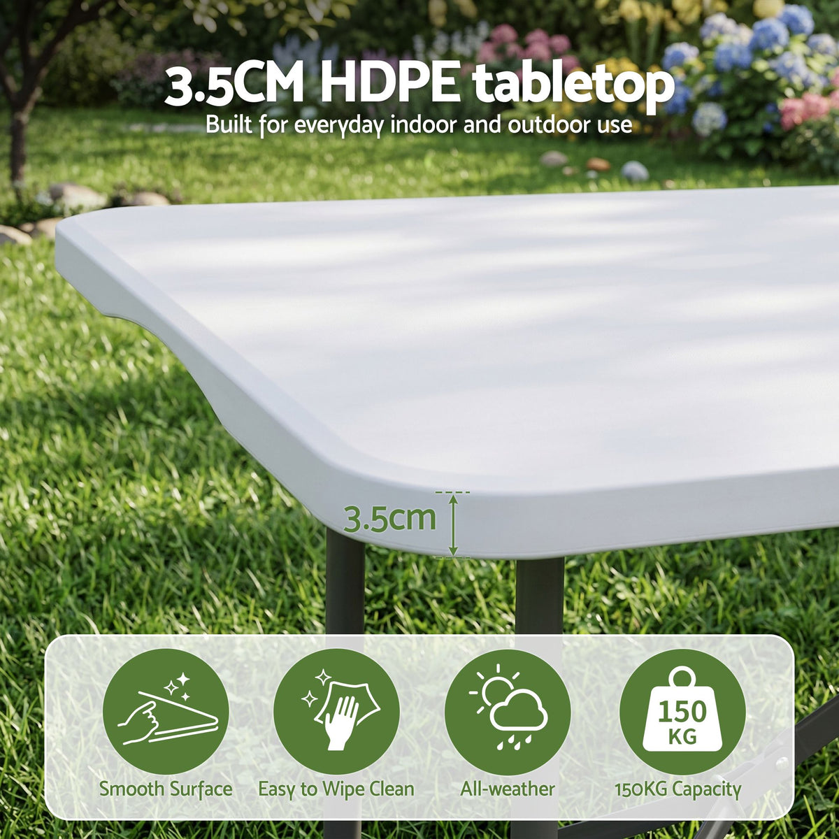 Gardeon 180cm Folding Table Portable Fold-in-Half with Handle Camping Picnic