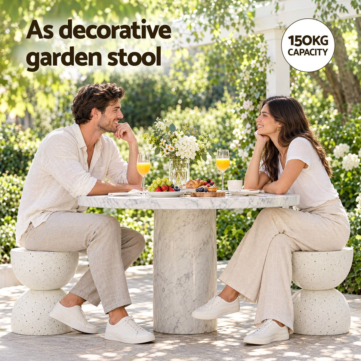Gardeon Outdoor Side Table MGO Hourglass Garden Stool Terrazzo Look White