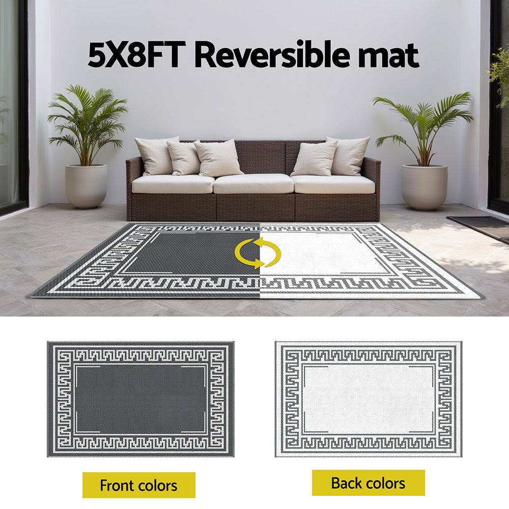 Gardeon Outdoor Rugs 152x244cm Large Carpet Reversible Area Mat PP Dual-Sided Patio Rug Greek Key