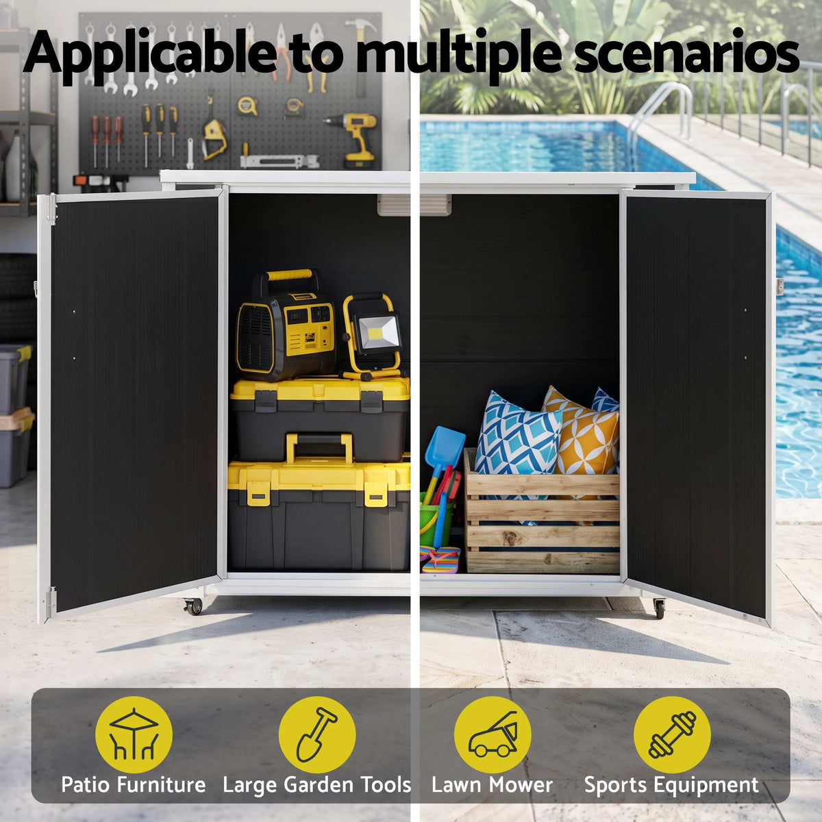 Gardeon Outdoor Storage Box 1164L Garden Shed 5 Wheels Lockable Cabinet Tool Organizer Dark Grey