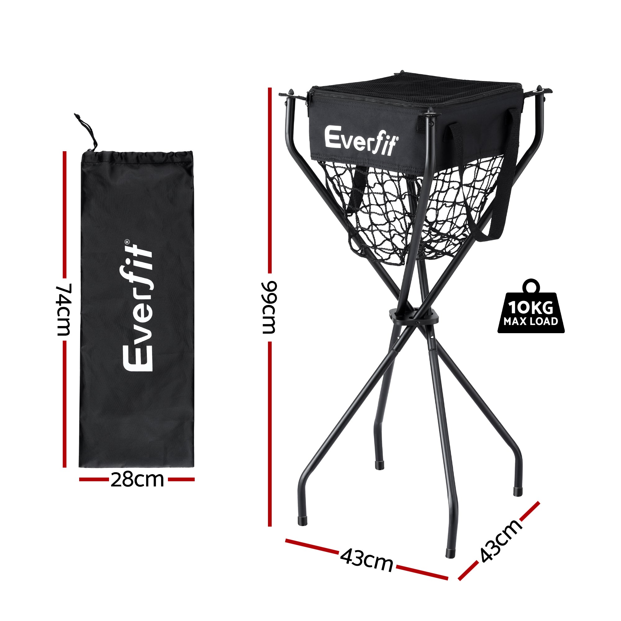 Everfit Portable Ball Cart Foldable Pickleball Tennis Baseball Softball
