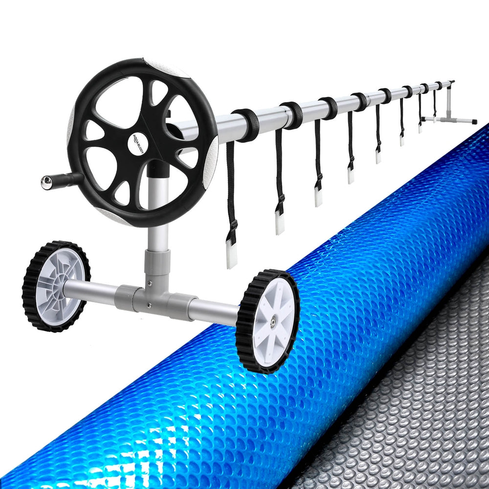 Aqua Buddy Pool Cover 11x6.2m 400 Micron Silver Swimming Pool Solar Blanket 6.55m Roller