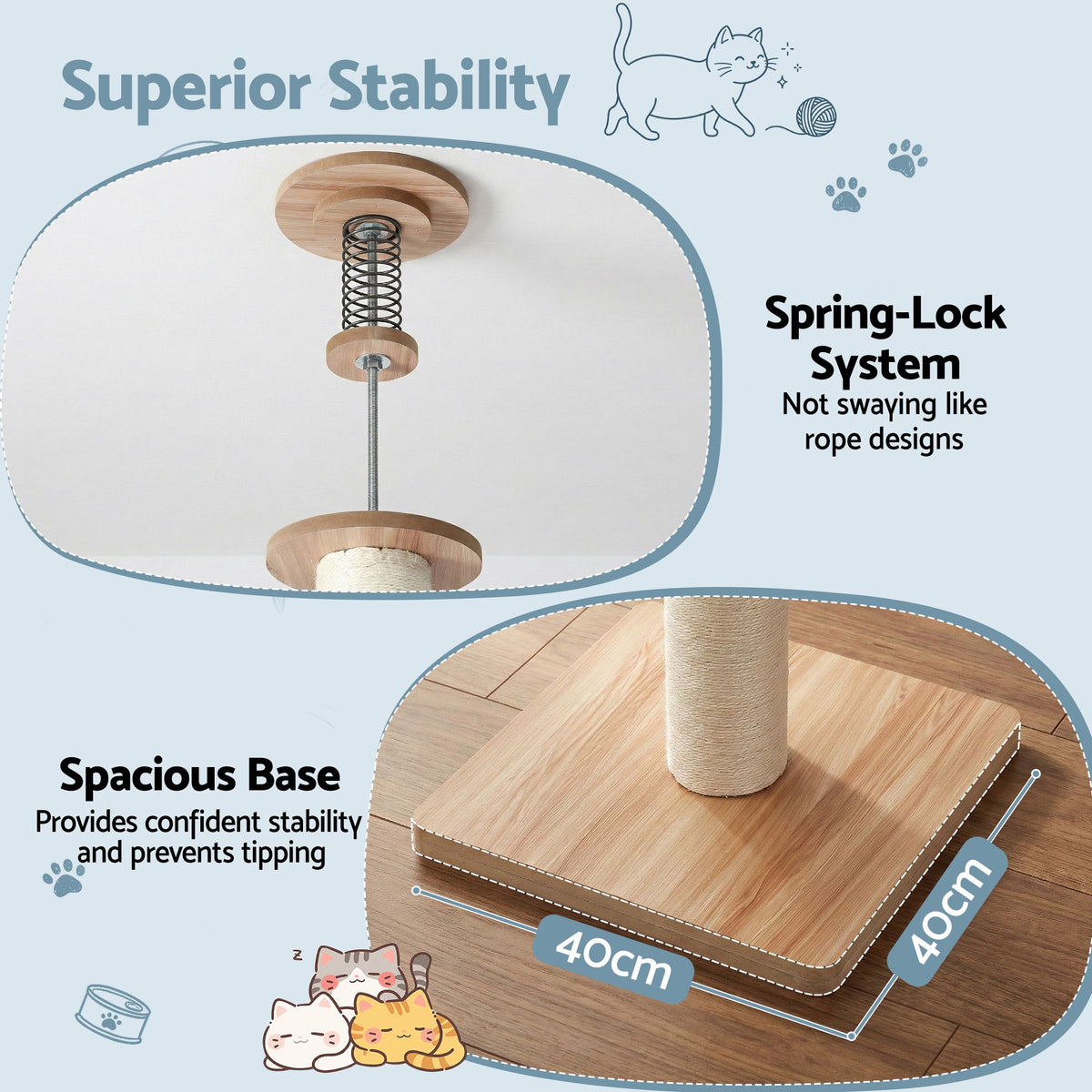 i.Pet Cat Tree Tower Floor to Ceiling Scratching Post 270cm Beige