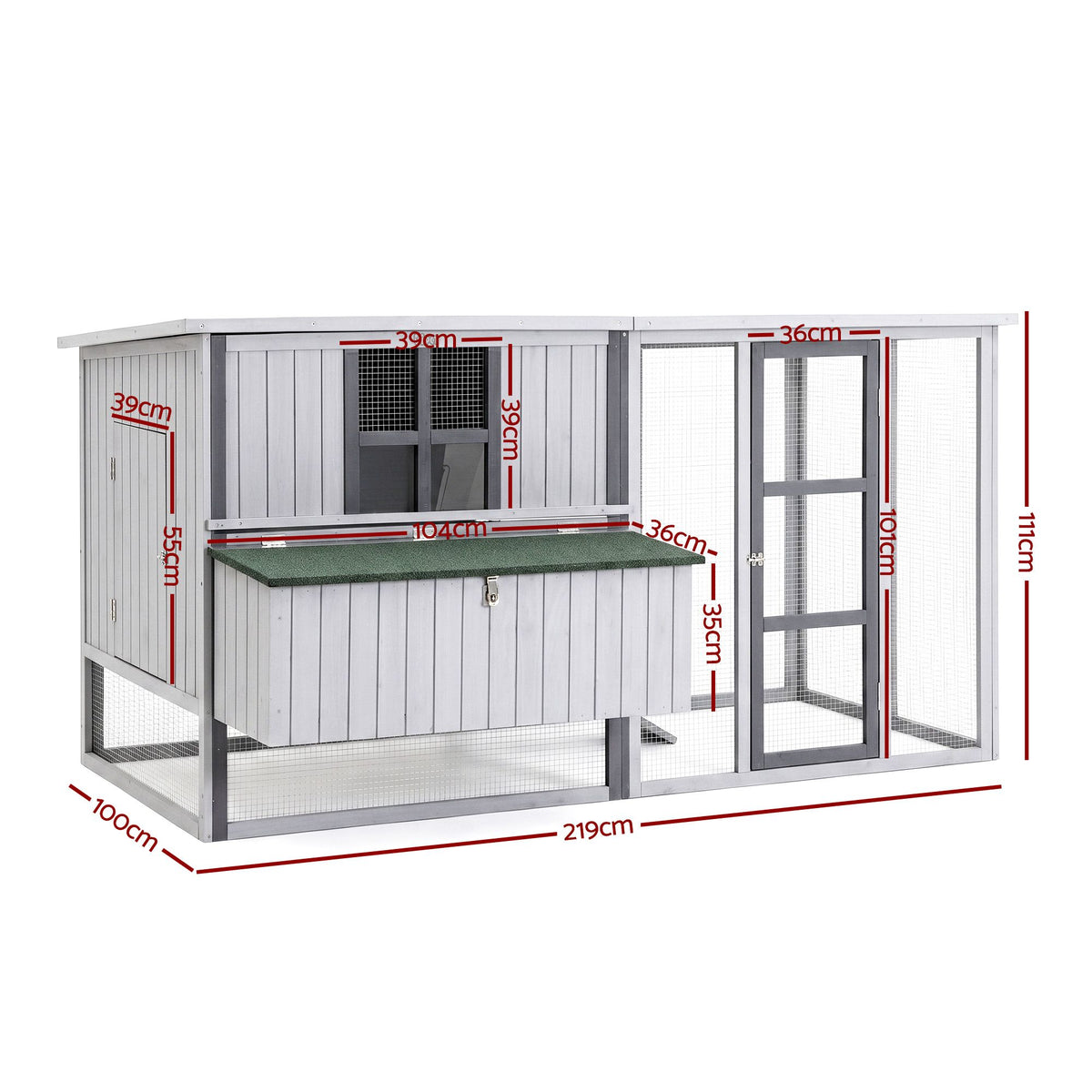 i.Pet Chicken Coop 219cm Rabbit Hutch Poultry Cage Outdoor Enclosure Wood