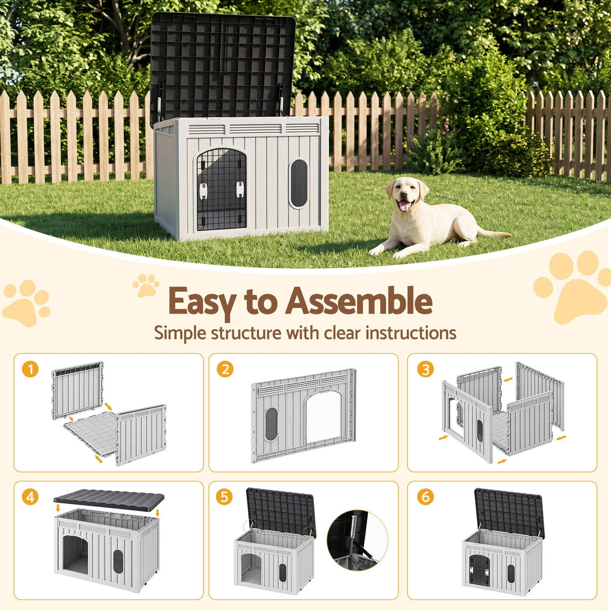 i.Pet 109cm Large Dog House Outdoor Pet Kennel with Metal Door Grey