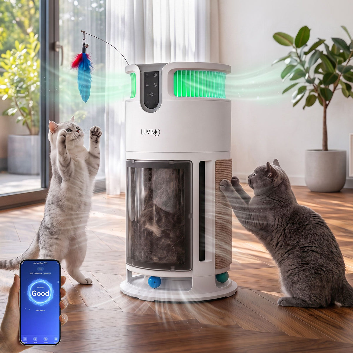 LUVIMO Pet Air Purifier H13 HEPA Smart Air Cleaner CADR 350 w/ Cat Toys for Home