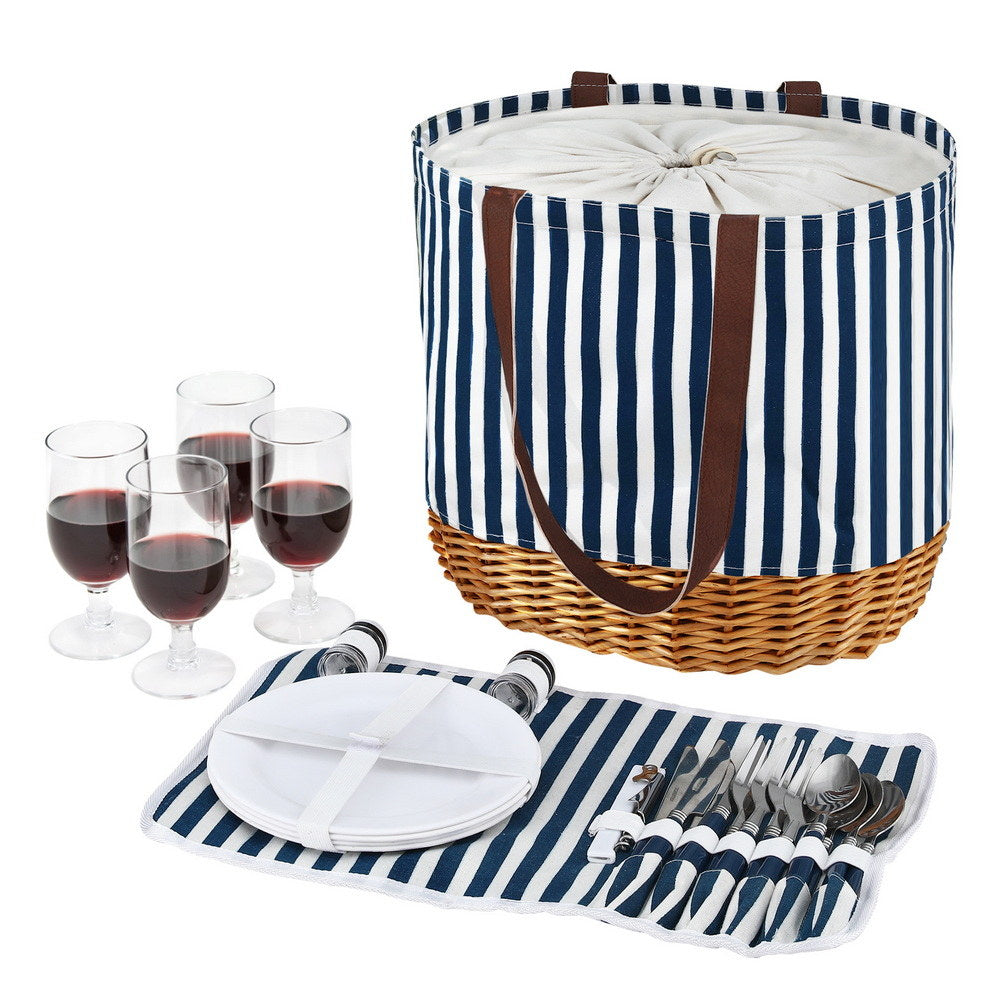 Alfresco 4 Person Picnic Basket Bag Set Wooden Blanket Cooler Outdoor Insulated