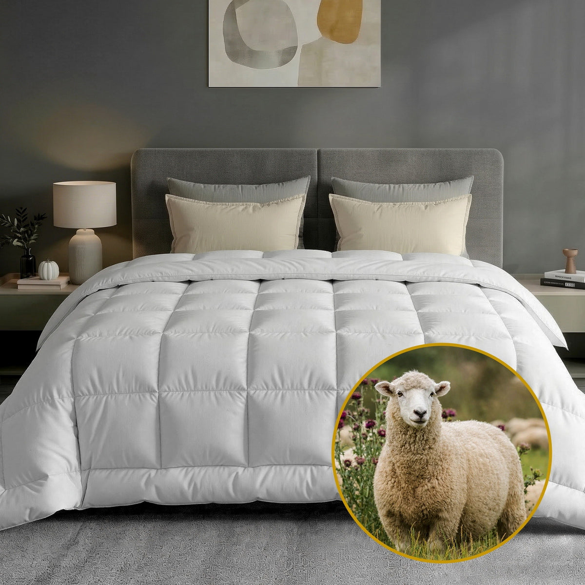 Giselle Bedding Wool Quilt 500GSM Thick Queen Winter Doona Baffle Box Construction 100% Wool Filling