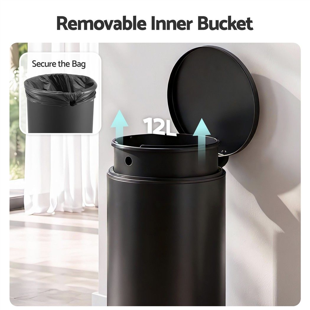 Cefito 12L Pedal Bin Rubbish Waste Bin Soft Close Lid Kitchen Bathroom Black