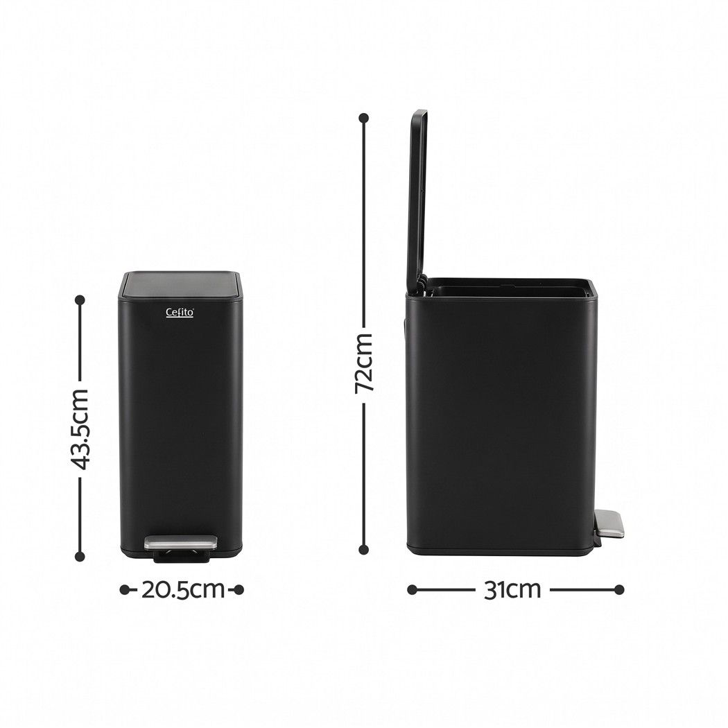 Cefito 15L Pedal Rubbish Bin Slim Carbon Steel Garbage Bin for Home Black