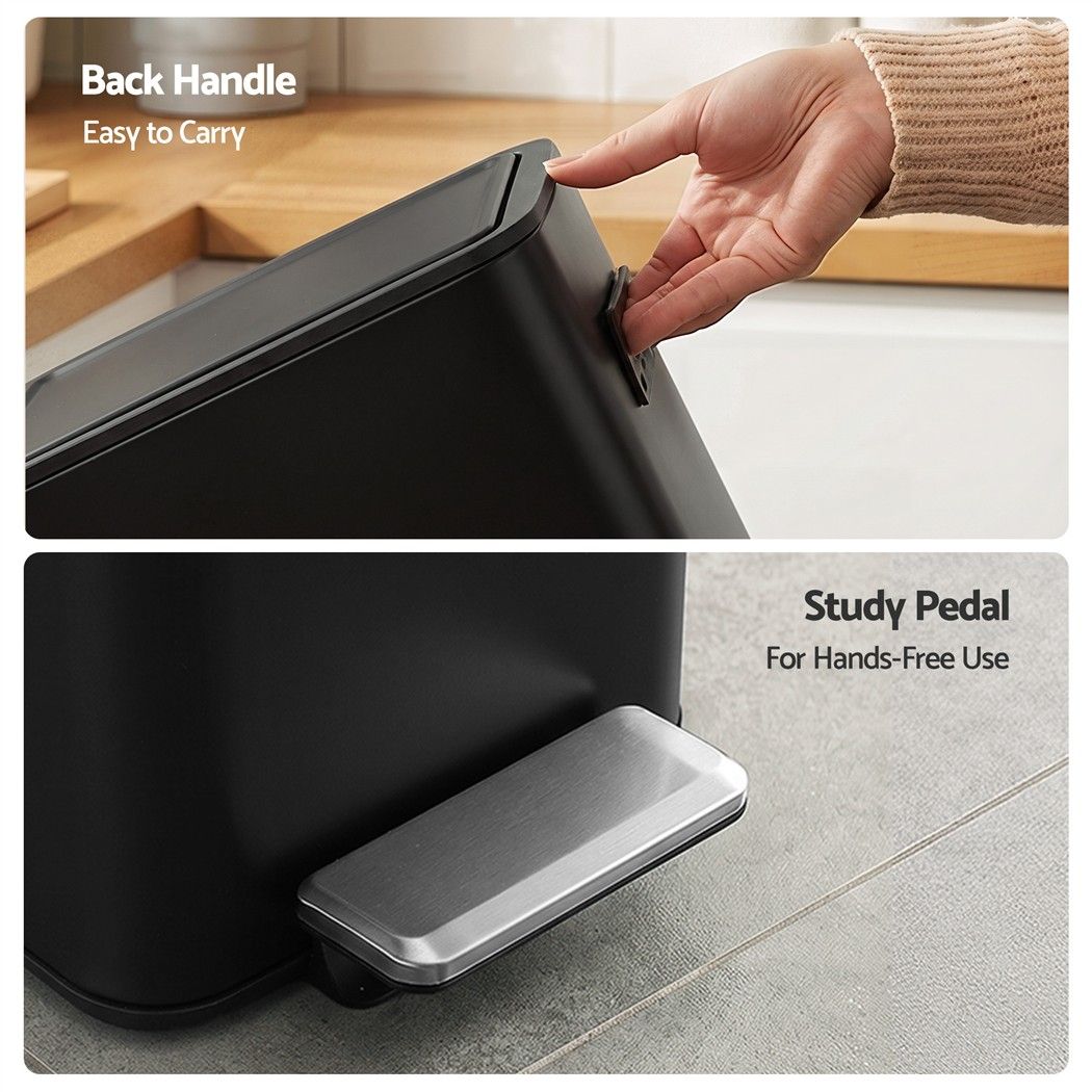 Cefito 15L Pedal Rubbish Bin Slim Carbon Steel Garbage Bin for Home Black