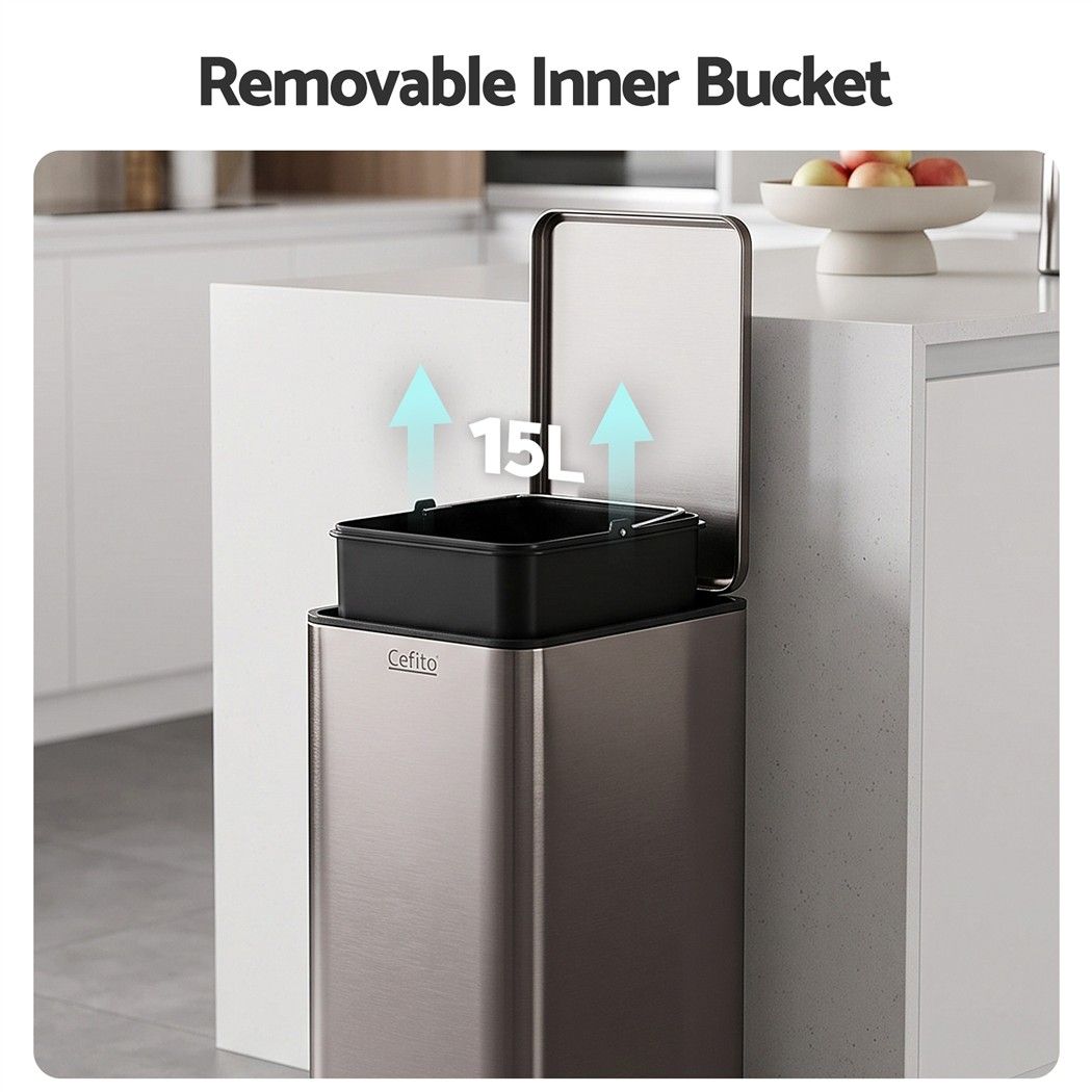 Cefito 15L Pedal Rubbish Bin Slim Carbon Steel Garbage Bin for Home Grey