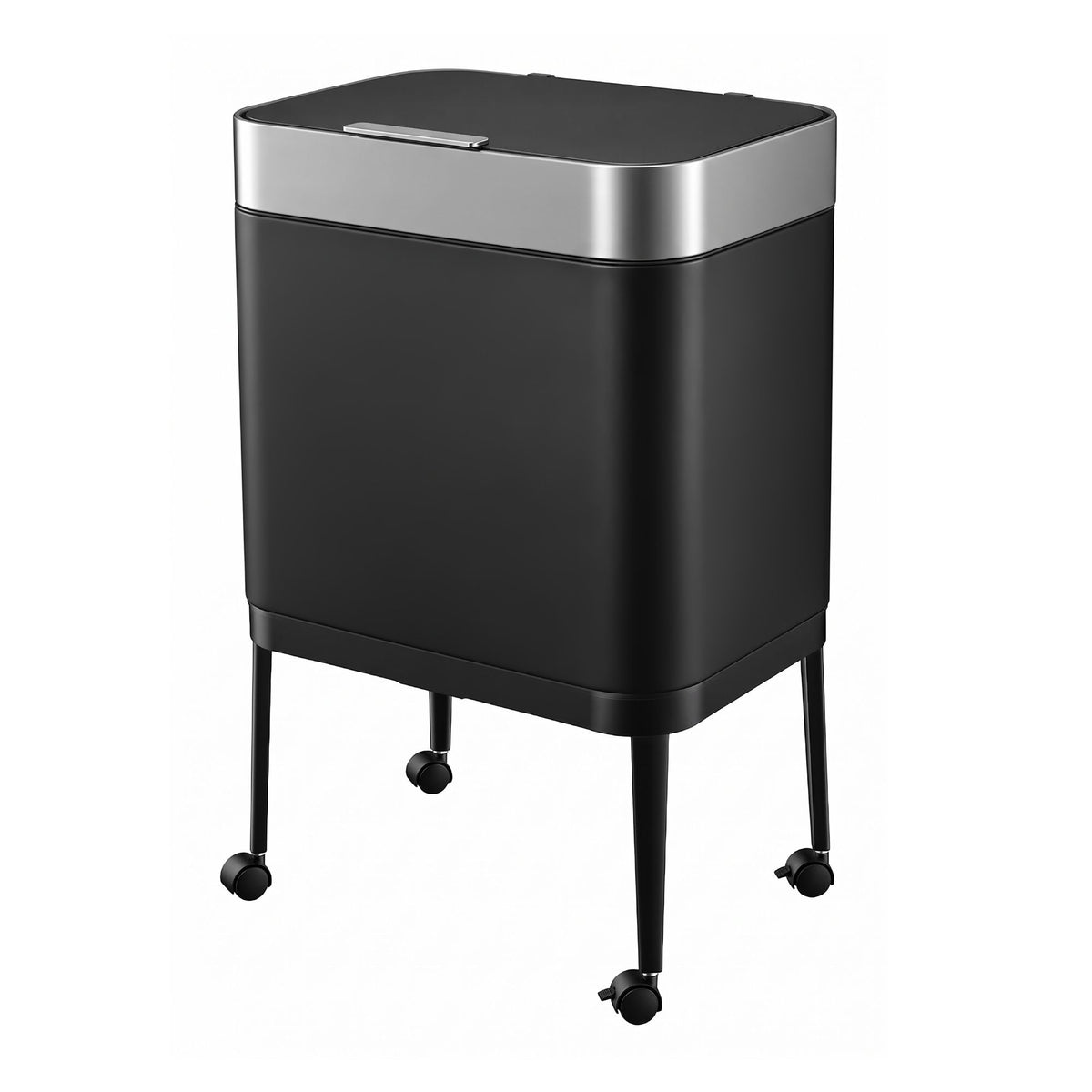 Cefito 40L Press Top Trash Can Kitchen Rubbish Bin Moblie Stainless Steel Black