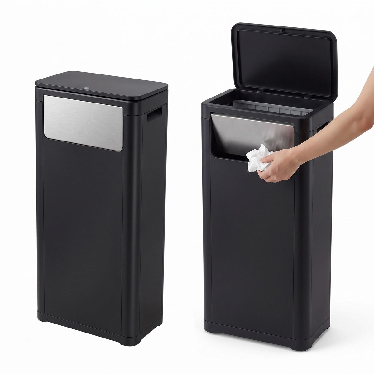 Cefito 30L Commercial Trash Can with Lid Front Push Flap Rubbish Bin Black