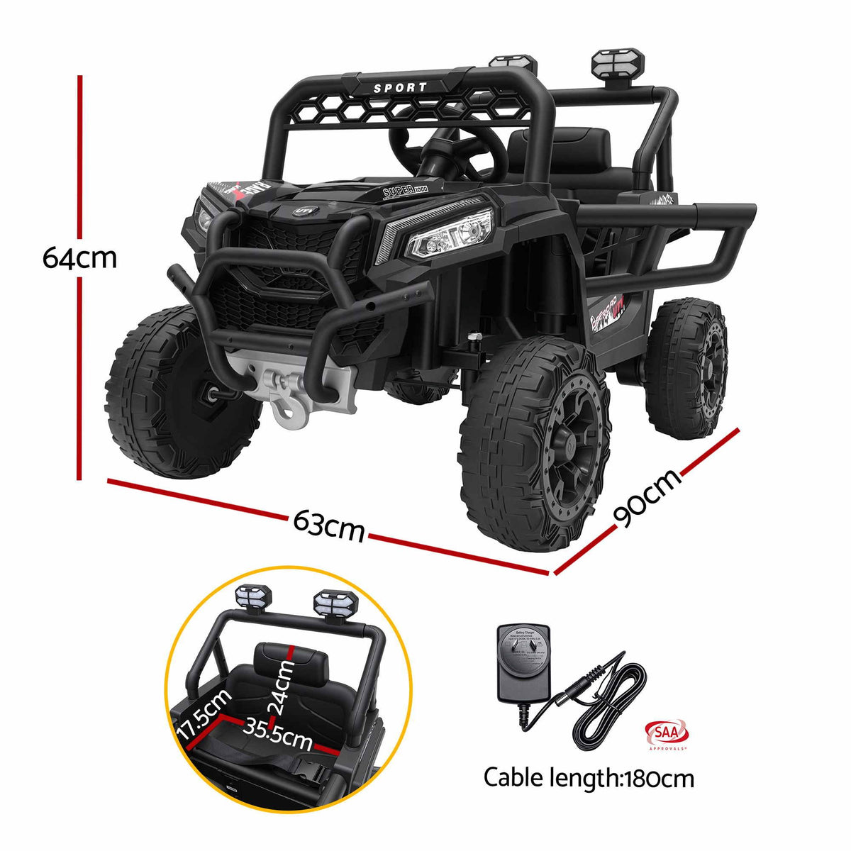 Rigo Ride On Car Kids Jeep 12V Kids Electric Car Remote Control Black