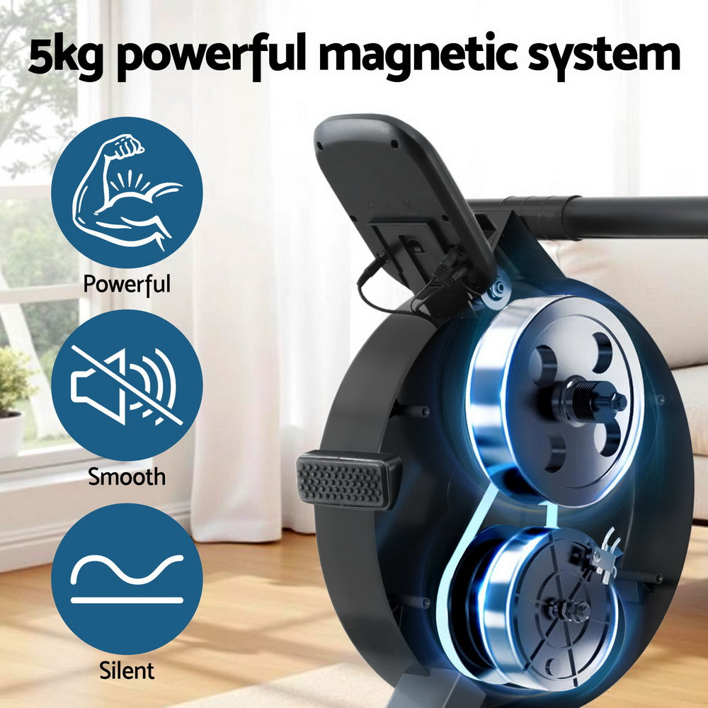 Everfit 16 Level Magnetic Rowing Machine for Home with App Connect Black