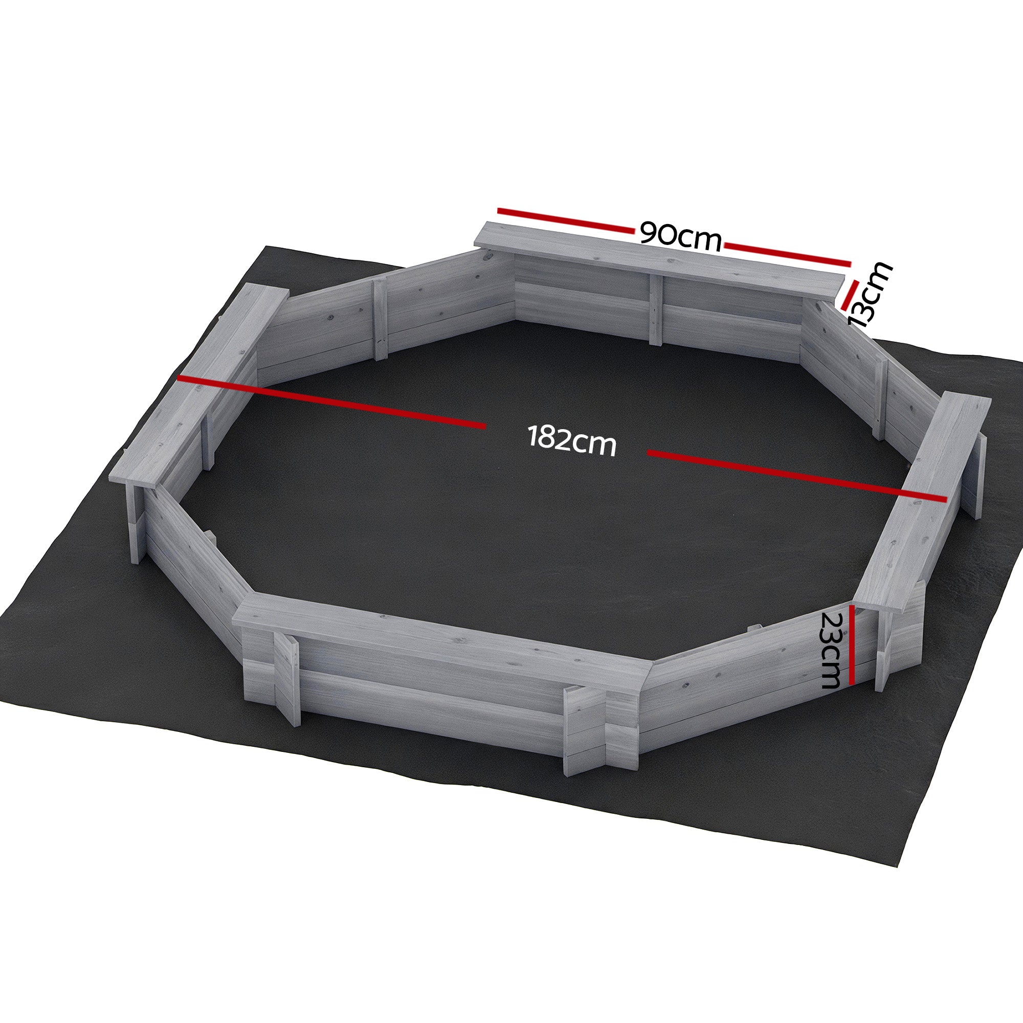 Keezi Kids Sandpit Wooden Round Sand Pit with Cover Bench Seat Beach Toys 182cm Grey