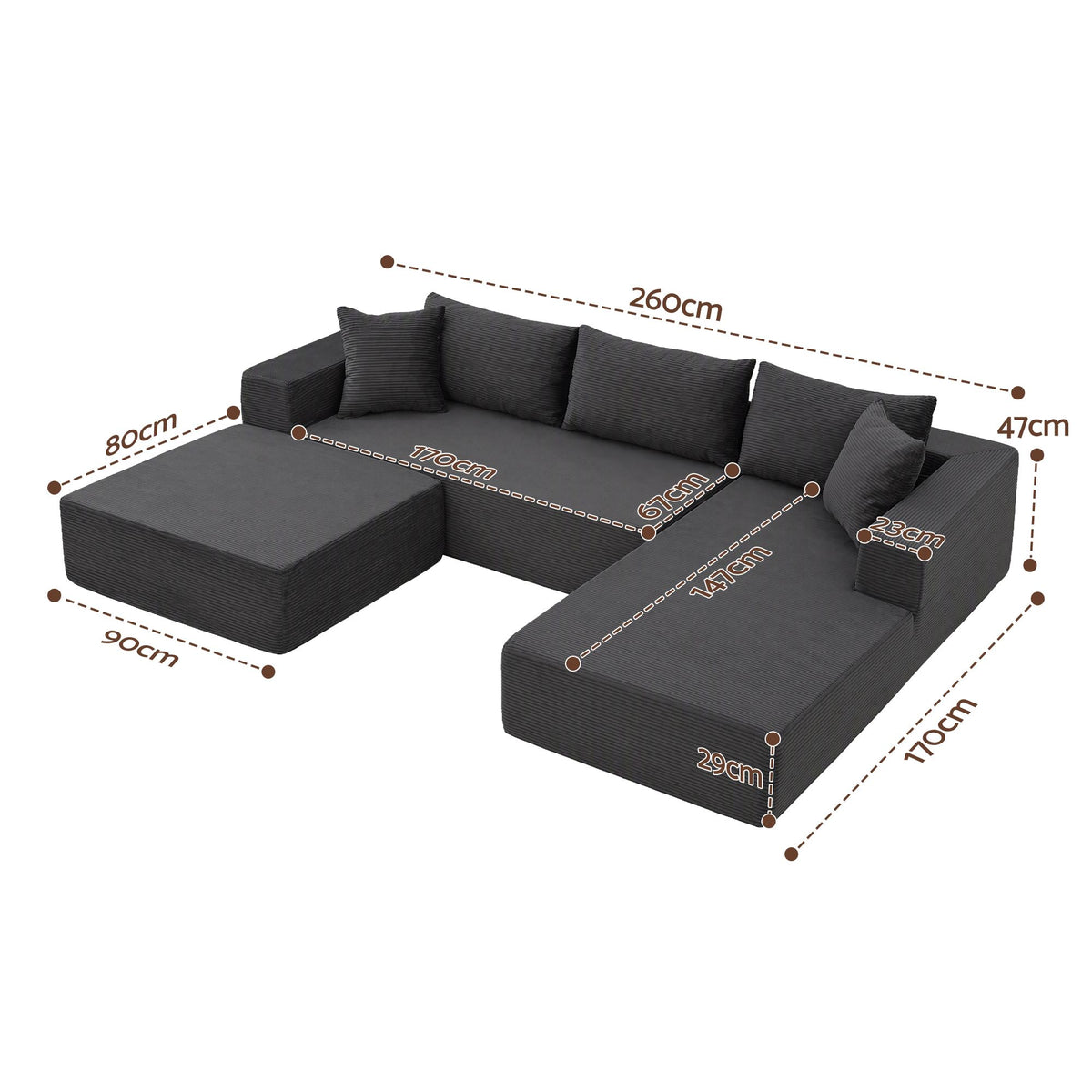 Artiss Modular Sectional Sofa Bed U-Shape 4-Seater Couch Chaise Ottoman Corduroy