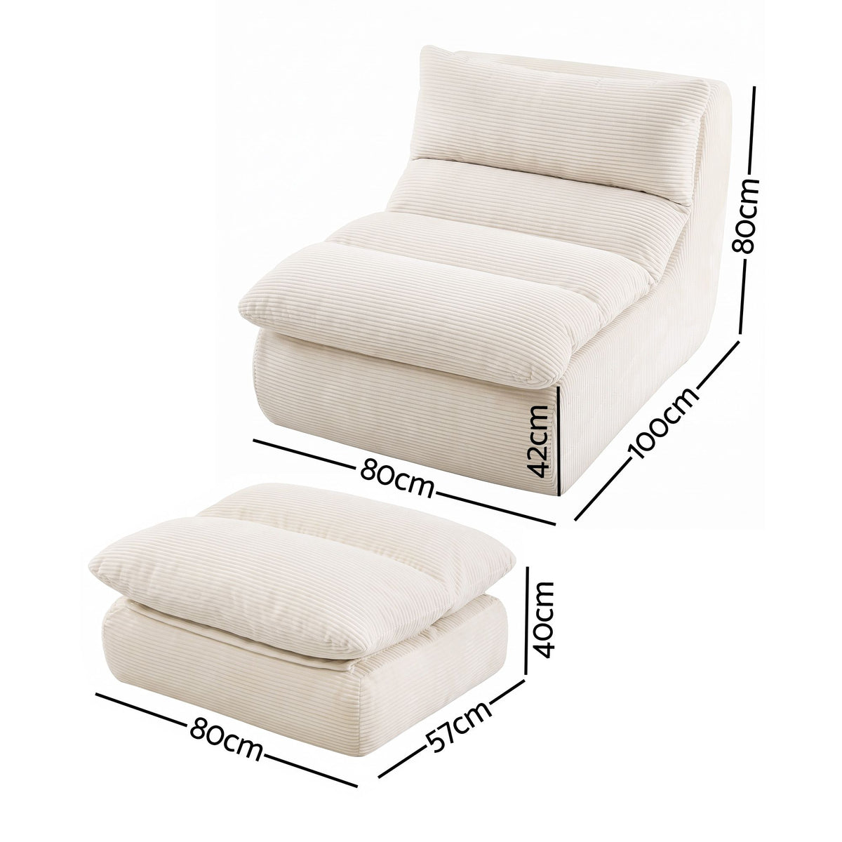 Artiss Lounge Chair Ottoman Single Sofa Couch Boneless Corduroy Chaise Footrest