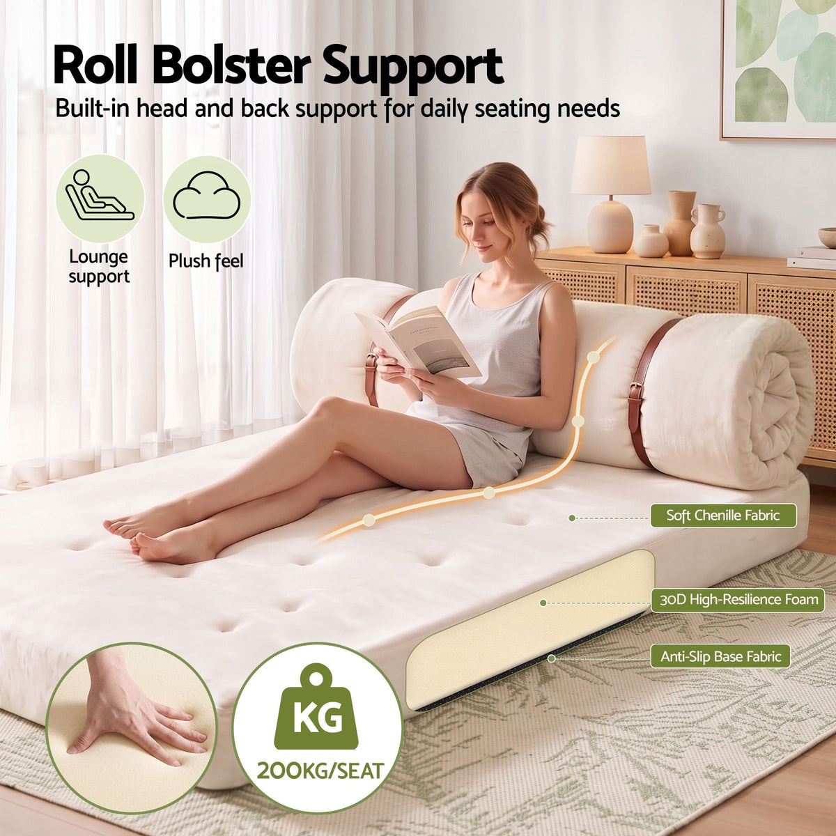 Artiss Convertible Sofa Bed Roll-Up Sleeper Chair Fold Out Couch Floor Lounge